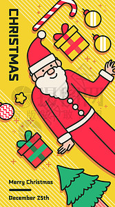 简约线条圣诞扁平漫画风插画海报高清图片