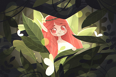 立春春分绿色植物丛林女孩扁平插画图片