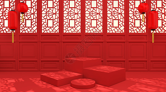 红色喜庆新年展台高清图片