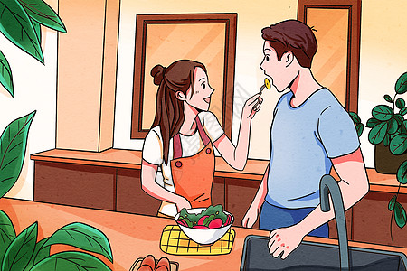 餐厅情侣日常甜蜜投食插画图片