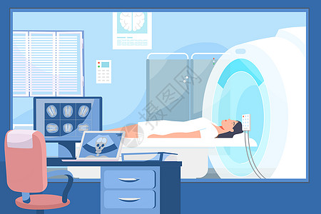 ct室国际罕见病日医院做CT检查扁平插画插画