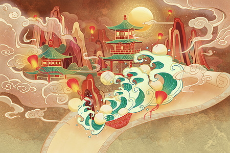 正月十五元宵节主题中国风插画图片