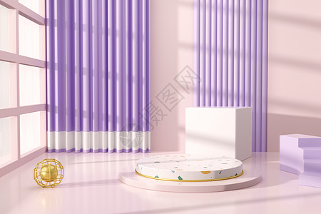 粉紫色清新展台背景图片