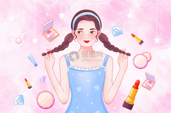 唯美妇女节美妆节日女生形象插画图片