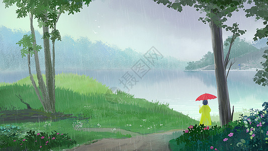 清明美丽的雨季风景插画插画