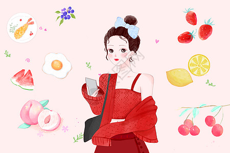 38节美食女神节仿水彩插画插画