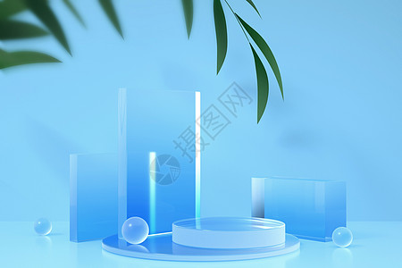 水晶柱子蓝色玻璃质感展台设计图片