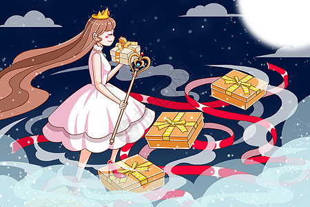 女生节之走向月亮的女王插画