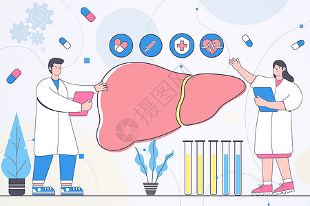 讲解人物全国爱肝日医生宣传肝部知识插画
