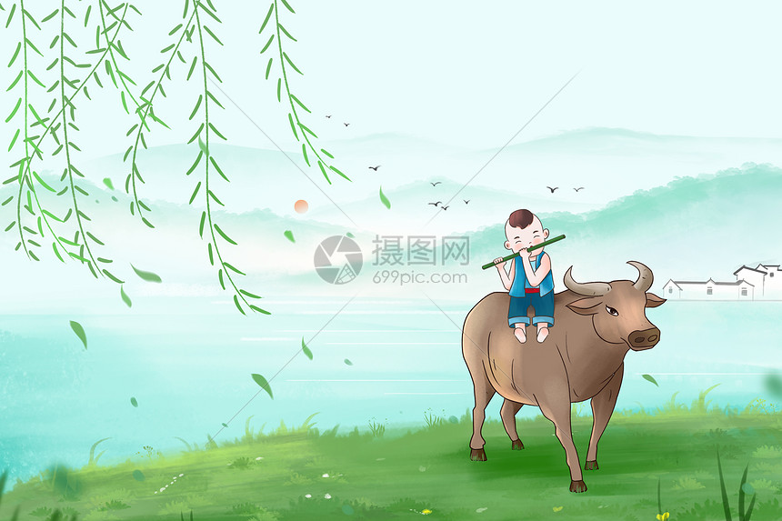 清明节中国风牧童踏青牧牛牛图片
