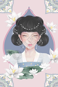 女王节、国潮古风汉服女生正面插画插画