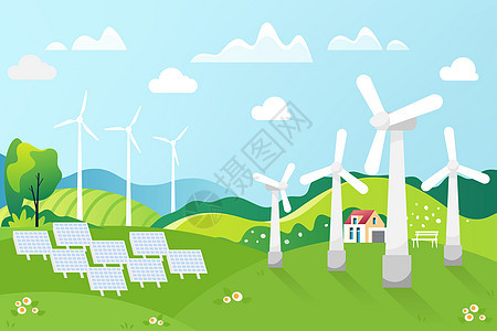 新能源郊外风力和太阳能发电图片