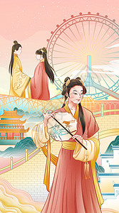 电商七夕国风美女汉服文化国潮竖图插画插画