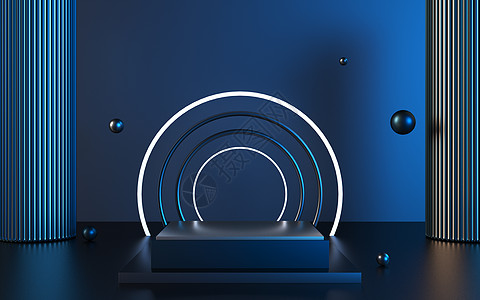 电商蓝色科技背景蓝色科技感几何展台设计图片