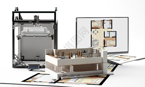 打印机模型3D样板间打印场景设计图片