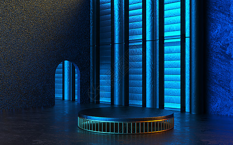 蓝色科技空间展台背景图片