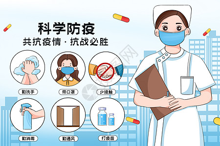 上海明珠科学防疫新型肺炎防范守则插画背景插画