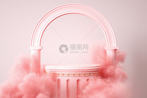 粉色云朵烟雾展台图片