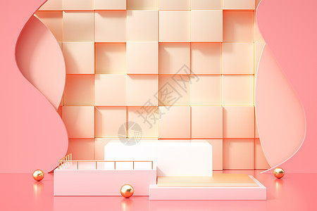 粉色方块几何展台图片