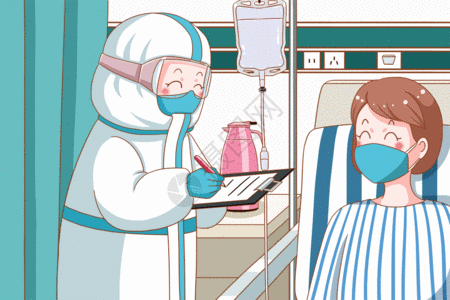 病人医生疫情期间病房里查看病人情况的医生GIF高清图片