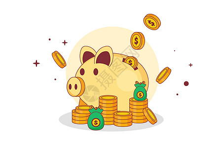金融科技金币投资金猪矢量插画元素图片