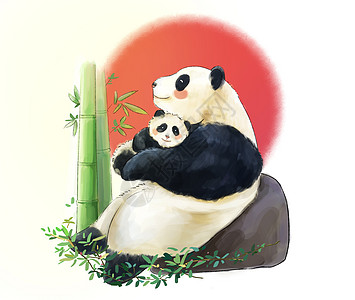熊猫母子母亲节插画图片