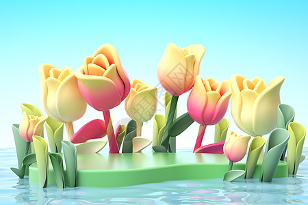 夏季水面花朵场景图片