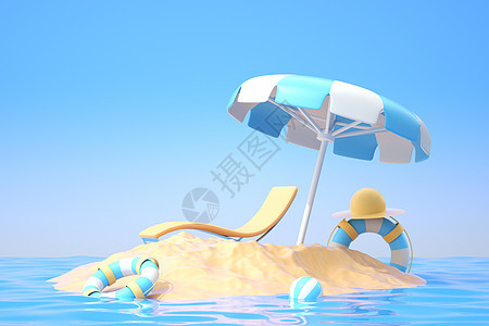 夏季沙滩太阳伞场景背景图片