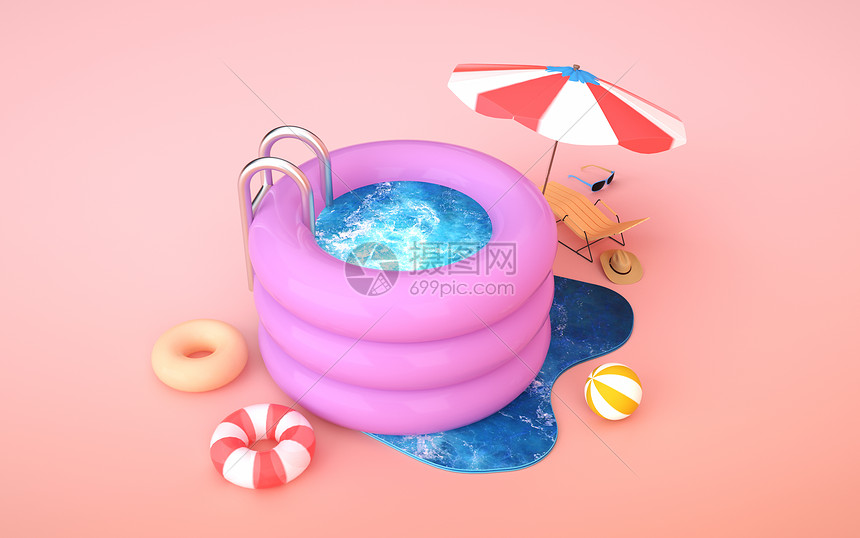 3D夏天泳池场景图片