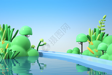 夏季绿植水面背景图片