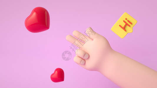 C4D卡通手势手部模型心形模型发射爱心背景图片