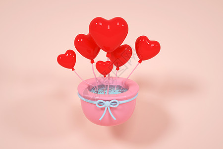 创意C4D520情人节爱心气球可爱3D立体模型背景图片