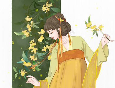 古风手绘人物女性桂花拟人插画图片