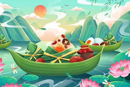五月初五粽子节吃粽子插画端午佳节高清图片素材