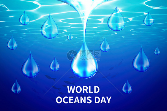 蓝色海底水滴世界海洋日图片