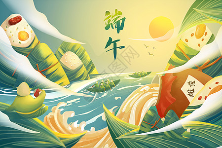 端午节海报中国传统佳节端午节创意插画海报插画