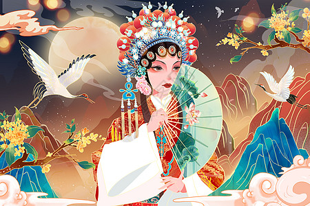 中国风京剧国粹青衣花旦美女国潮插画高清图片