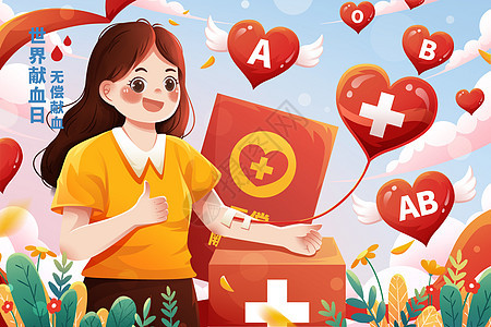 世界献血日之无偿献血女孩献爱心插画背景图片