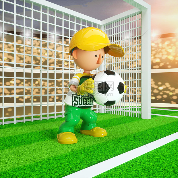 C4D卡通足球男孩接球3D元素图片