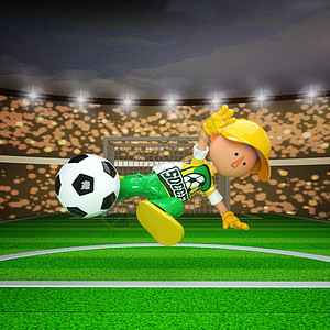 C4D卡通足球男孩侧跳踢球3D元素图片