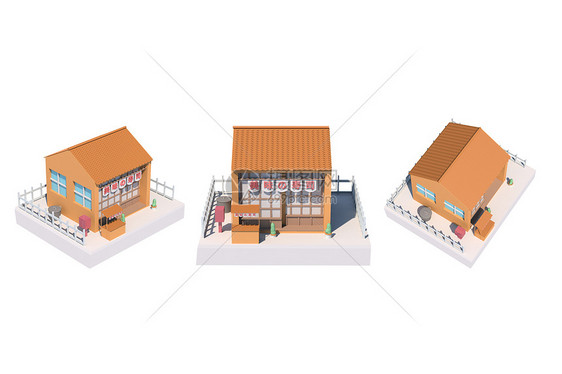 C4D黄色小清新寿司店小屋3d渲染元素图片
