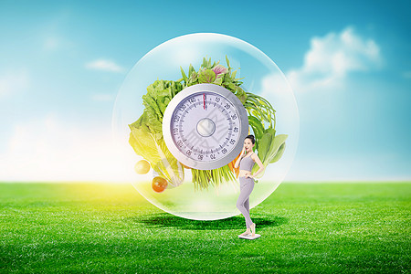创意绿色气泡水果健康生活图片
