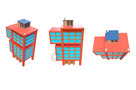 建筑渲染C4D橘红色卡通高层居民楼生活建筑3D渲染元素样机插画