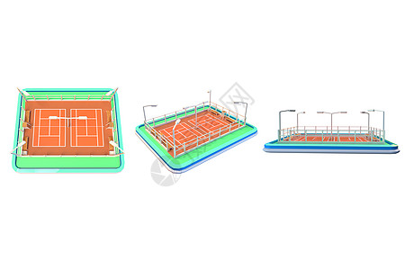 低面建模C4D卡通低面网球场运动场3D渲染元素样机插画