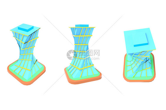 C4D蓝色卡通高层旋转大楼建筑3D渲染元素样机图片