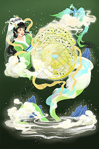 中国风古风美人古董拟人汉代玉璧节气插画图片