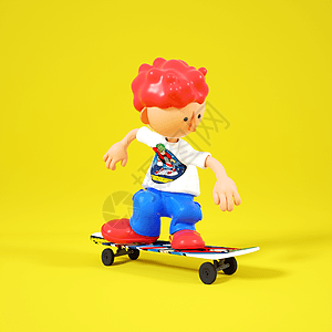 玩酷C4DQ版滑板男孩滑行动作3D元素插画