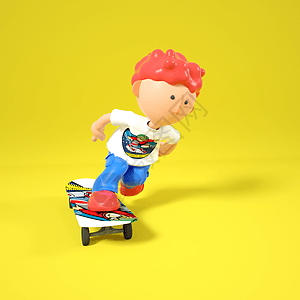 玩酷C4DQ版滑板男孩双手向后身体前倾弯道滑行3D元素插画