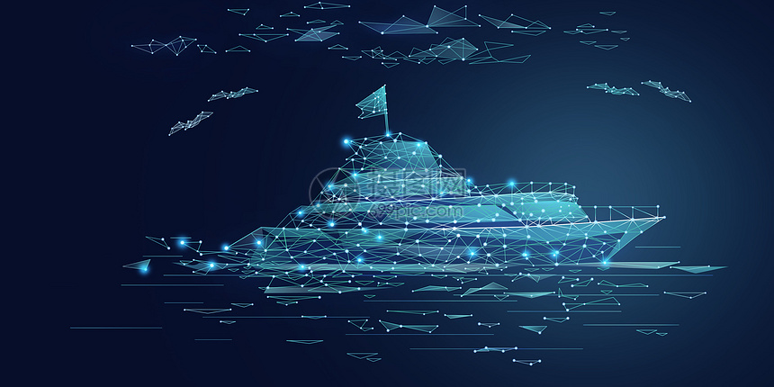 蓝色科技风轮船航海背景图片