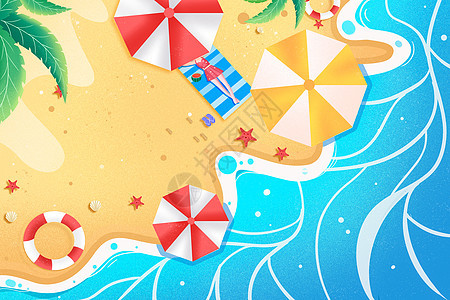 夏季扁平海边沙滩海边插画背景图片
